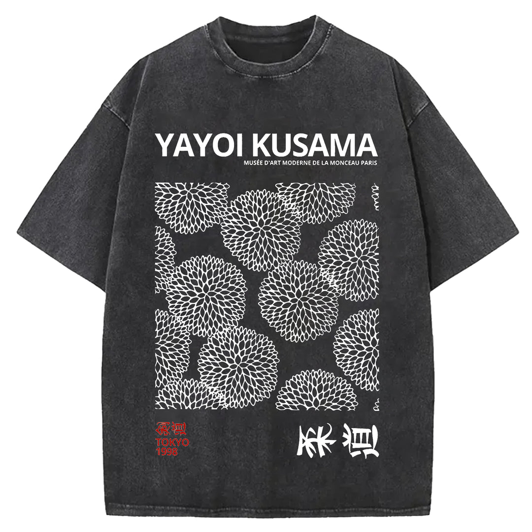 Yayoi Kusama Vintage Design Washed Crew Neck T-Shirt