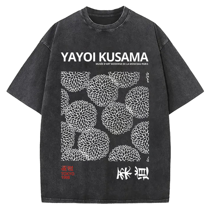 Yayoi Kusama Vintage Design Washed Crew Neck T-Shirt