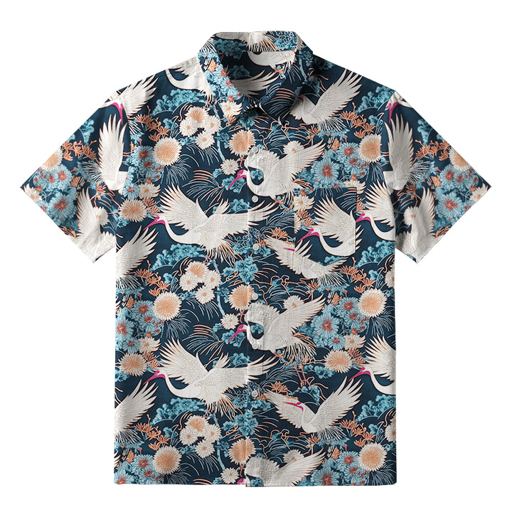 Cranes And Chrysanthemums Button-up Shirt