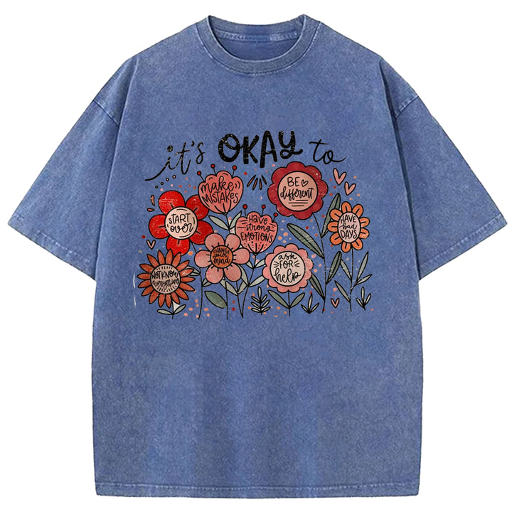 It's Okay To Boho Floral Washed Crew Neck T-Shirt
