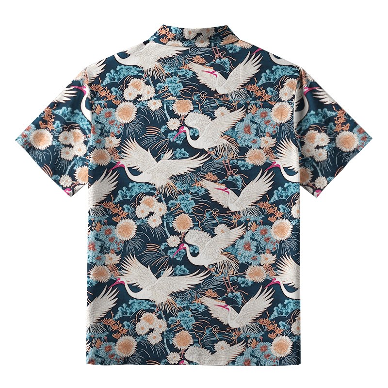 Cranes And Chrysanthemums Button-up Shirt