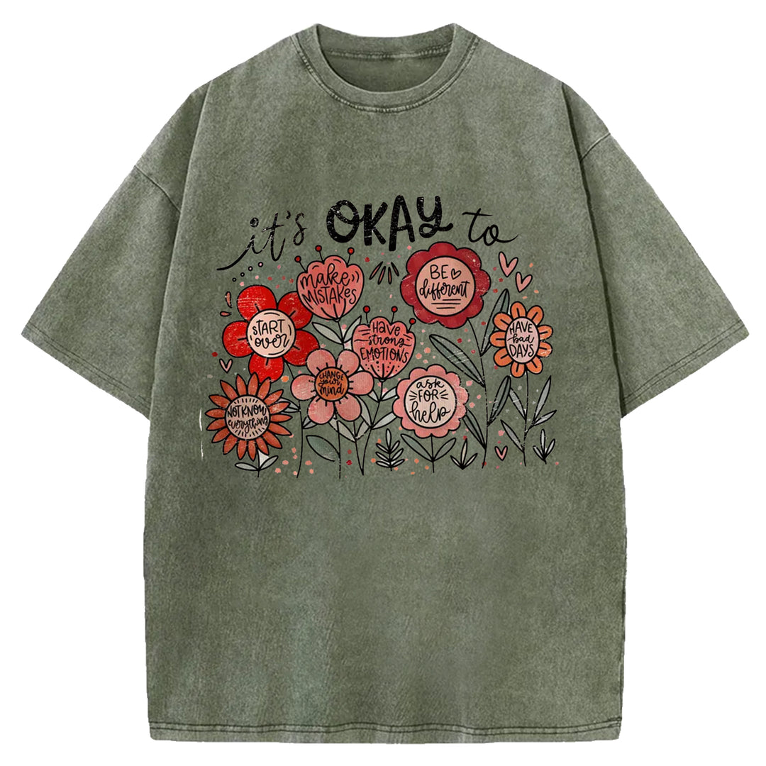 It's Okay To Boho Floral Washed Crew Neck T-Shirt