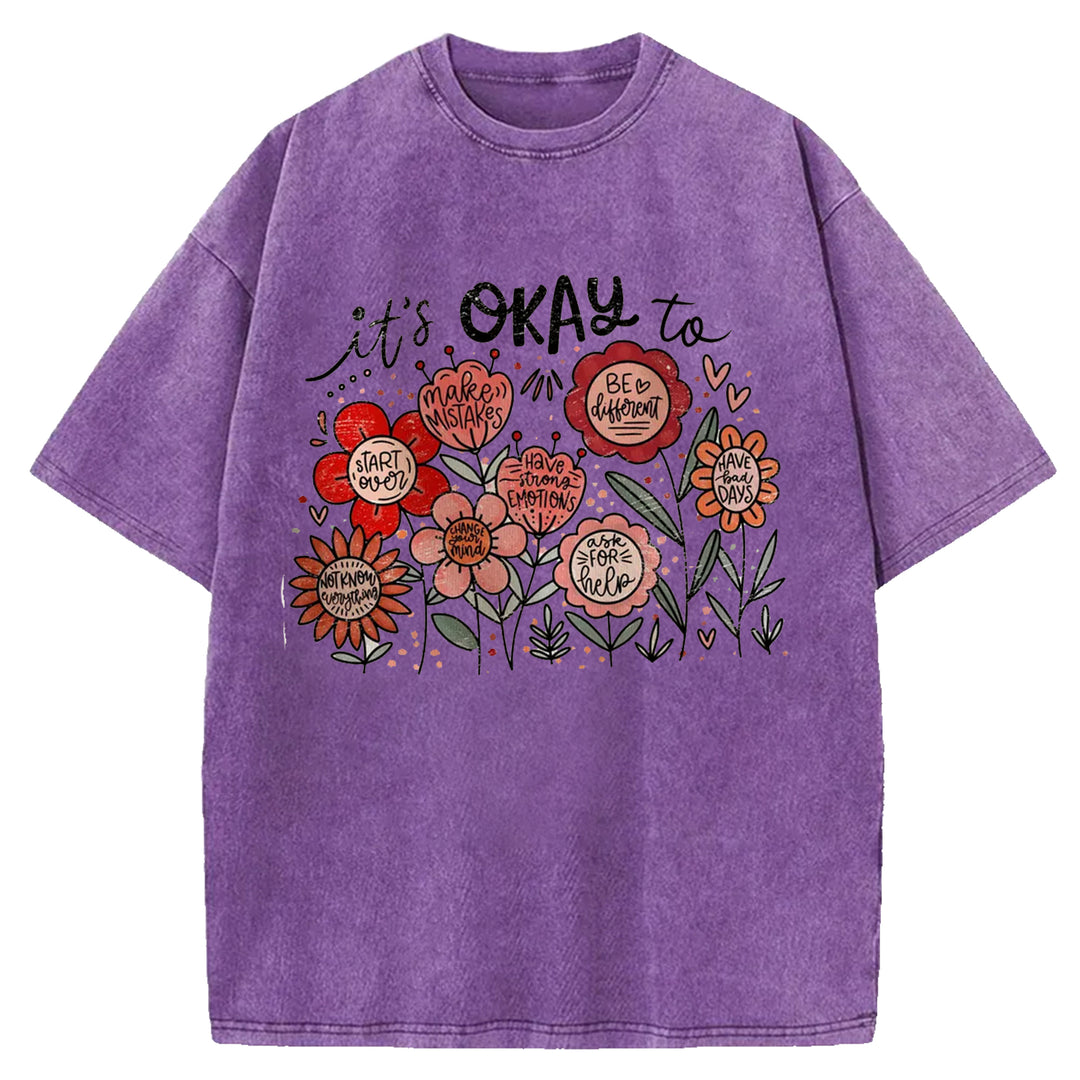 It's Okay To Boho Floral Washed Crew Neck T-Shirt