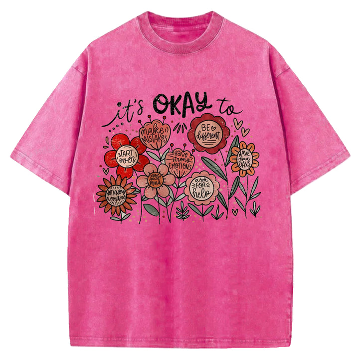 It's Okay To Boho Floral Washed Crew Neck T-Shirt