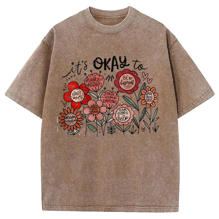 It's Okay To Boho Floral Washed Crew Neck T-Shirt