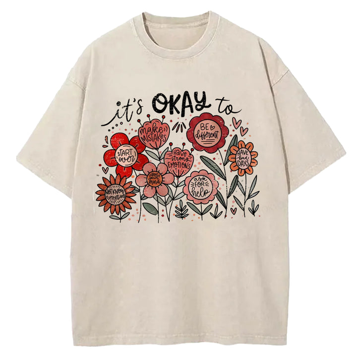 It's Okay To Boho Floral Washed Crew Neck T-Shirt