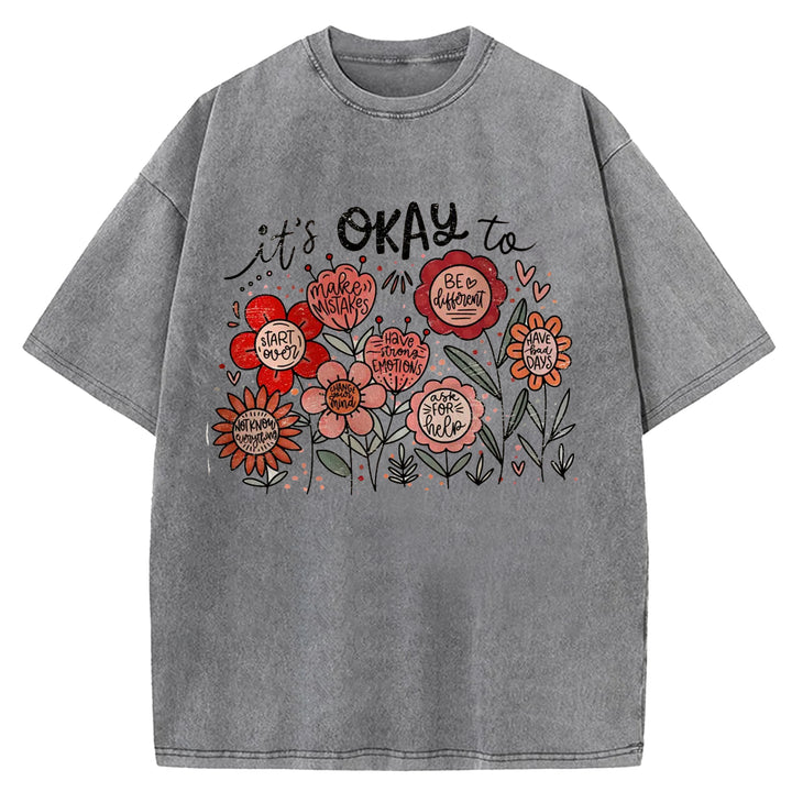 It's Okay To Boho Floral Washed Crew Neck T-Shirt