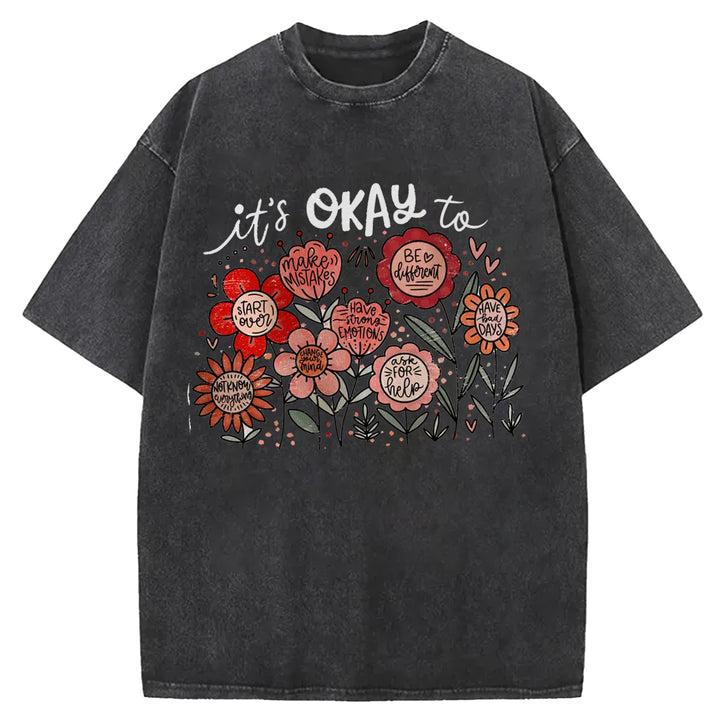 It's Okay To Boho Floral Washed Crew Neck T-Shirt