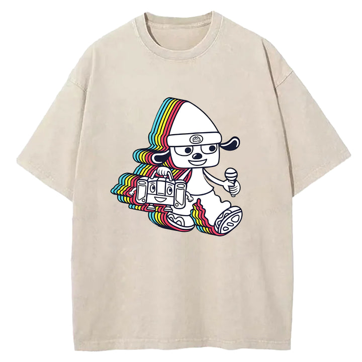 Parappa The Rapper Vintage Design Washed Crew Neck T-Shirt