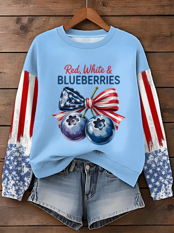 Red White and Blueberries Long Sleeve Casual Top