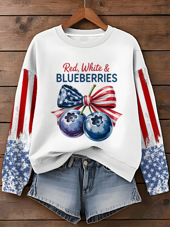 Red White and Blueberries Long Sleeve Casual Top