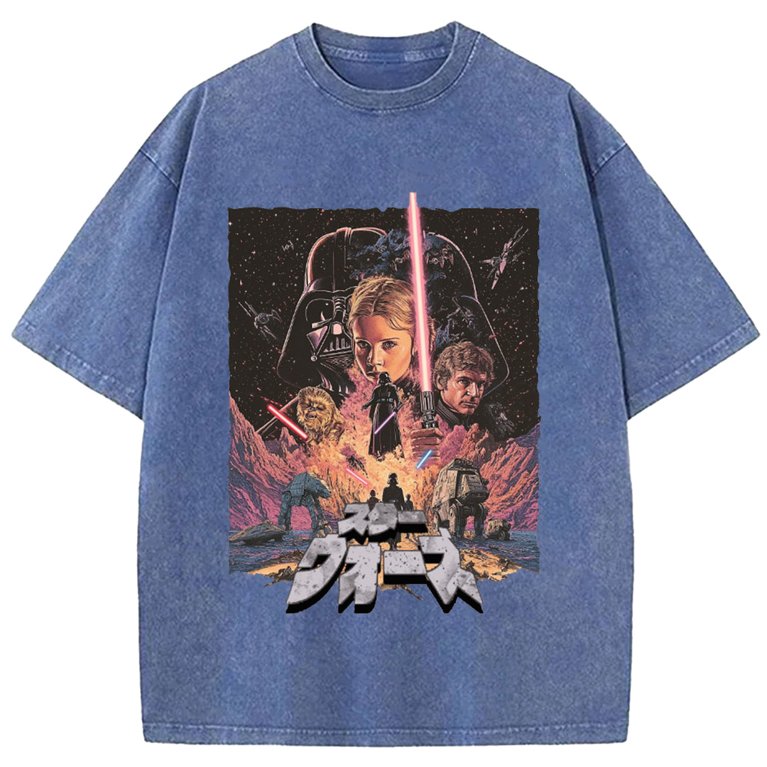 Star Wars Vintage Japanese Design Washed Crew Neck T-Shirt