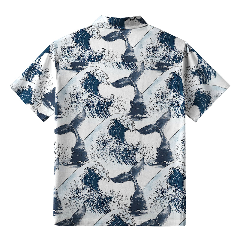 Whale Tail Wave Art Button-up Shirt