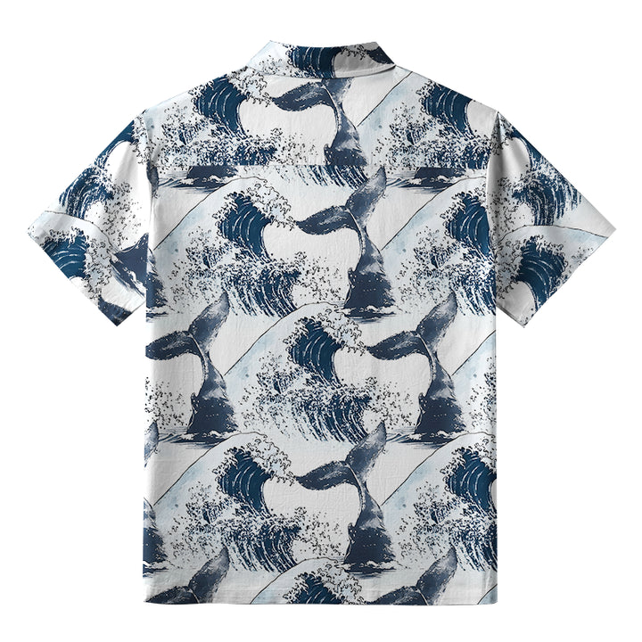 Whale Tail Wave Art Button-up Shirt