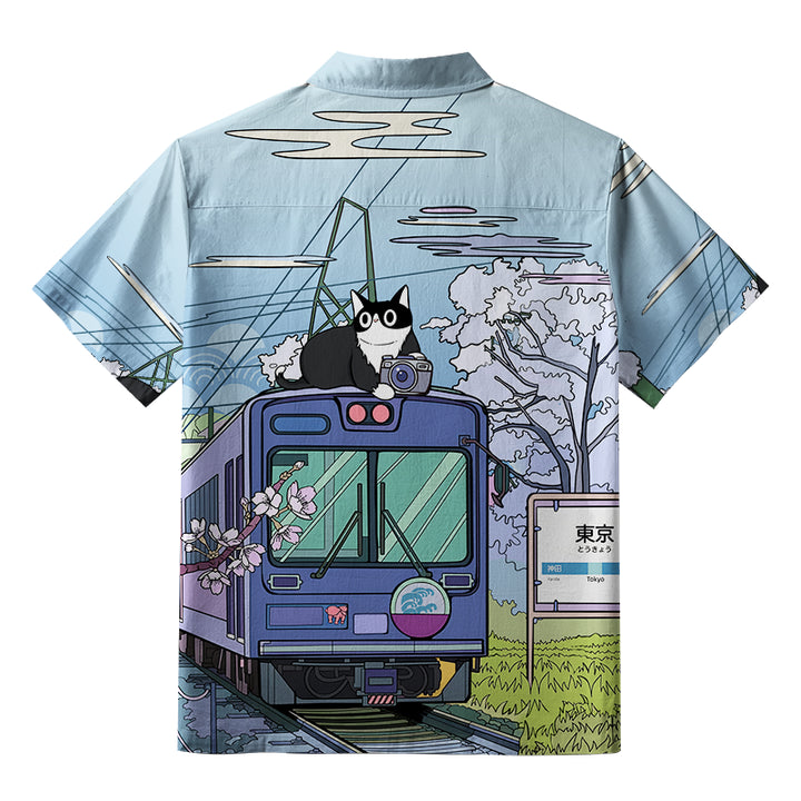 Black Cat On The Train Aloha Hawaiian Shirt