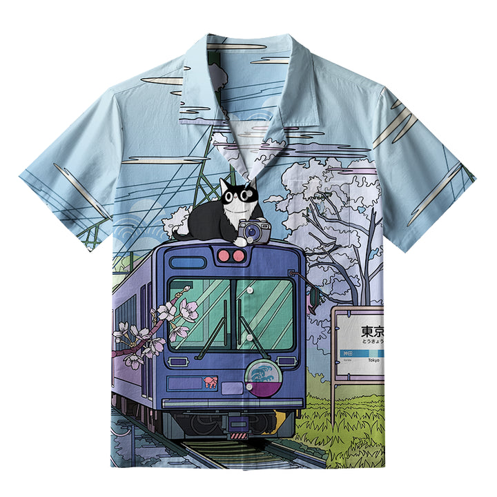 Black Cat On The Train Aloha Hawaiian Shirt