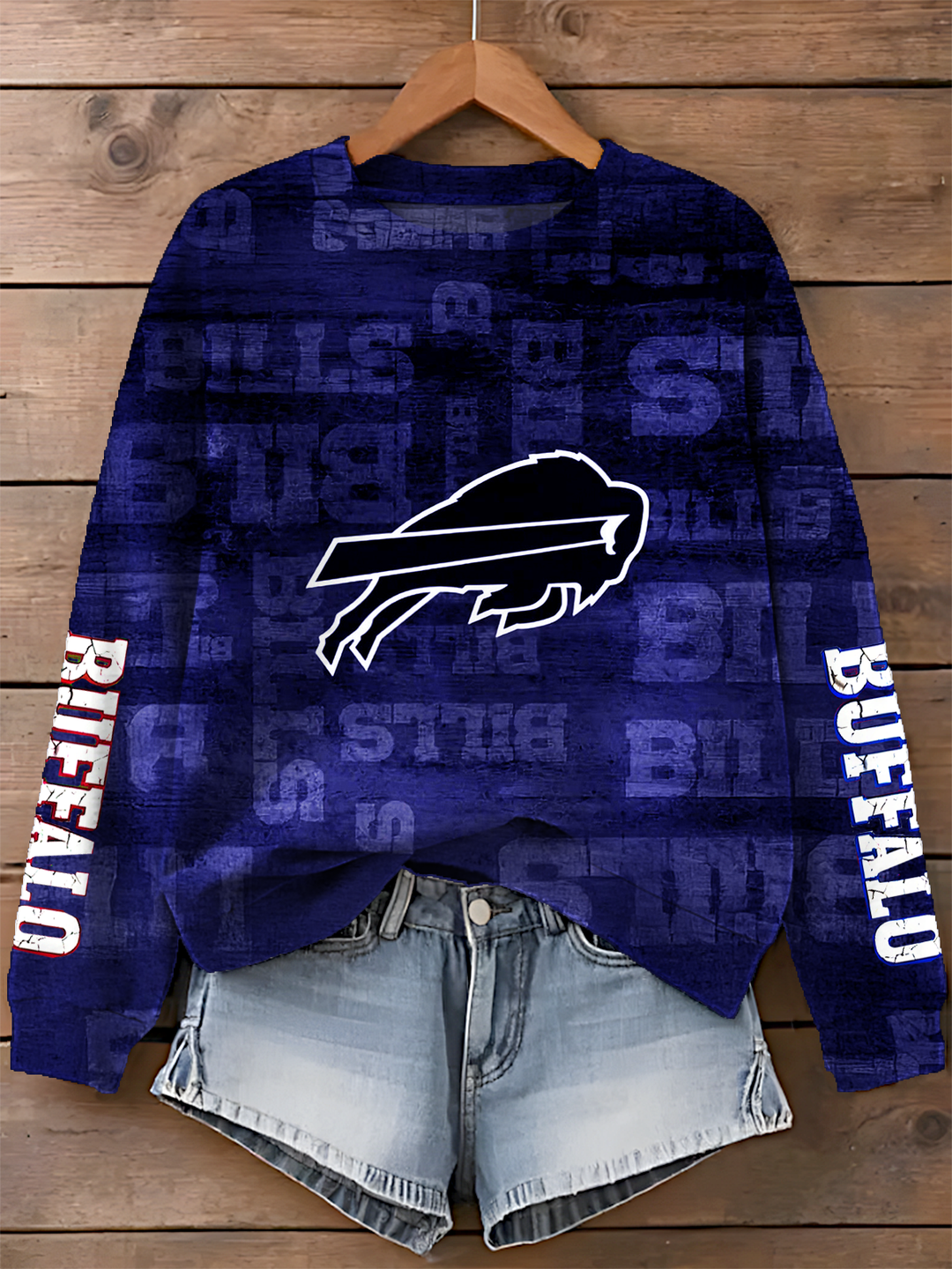 Football Lover Buffalo Printed Long Sleeve Casual Top