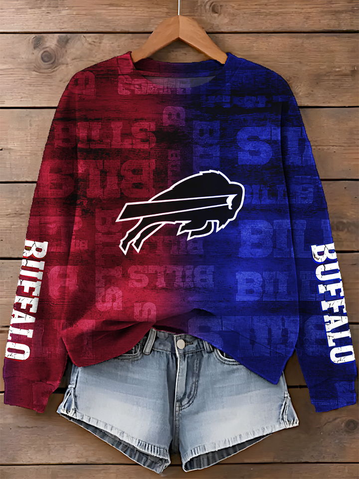 Football Lover Buffalo Printed Long Sleeve Casual Top