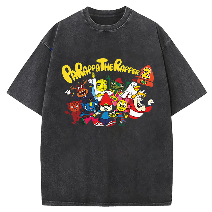Parappa The Rapper Vintage Design Washed Crew Neck T-Shirt
