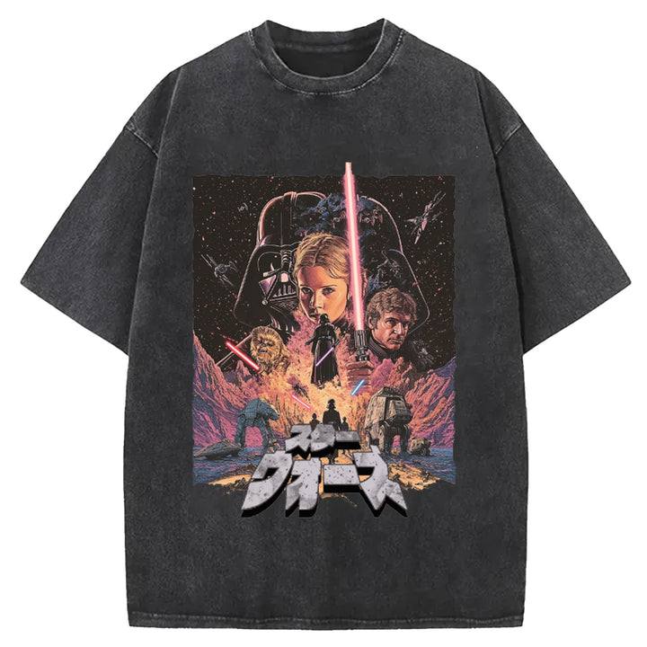 Star Wars Vintage Japanese Design Washed Crew Neck T-Shirt