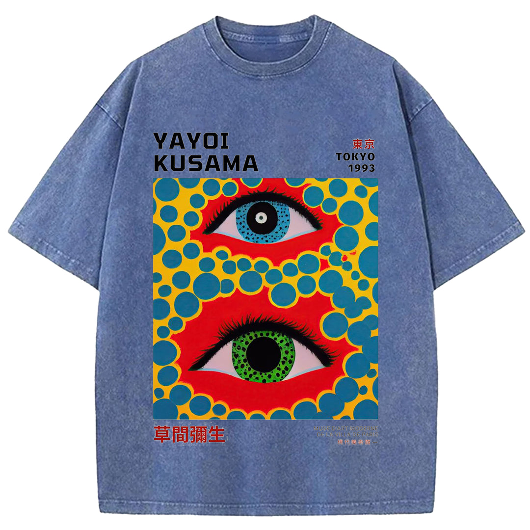 Yayoi Kusama Eyes Vintage Washed Crew Neck T-Shirt
