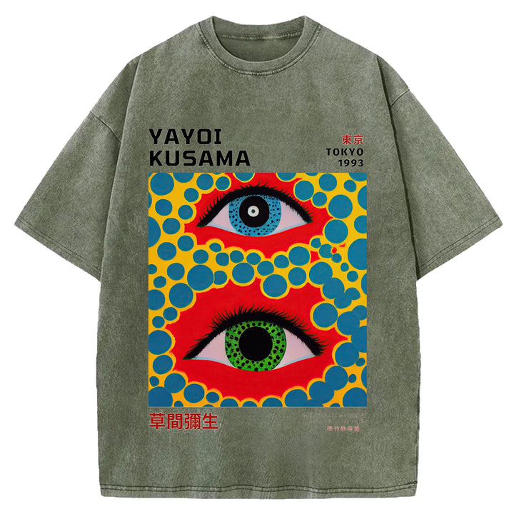 Yayoi Kusama Eyes Vintage Washed Crew Neck T-Shirt