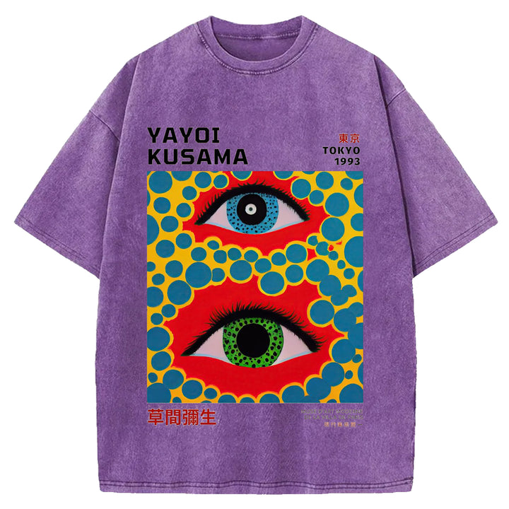 Yayoi Kusama Eyes Vintage Washed Crew Neck T-Shirt