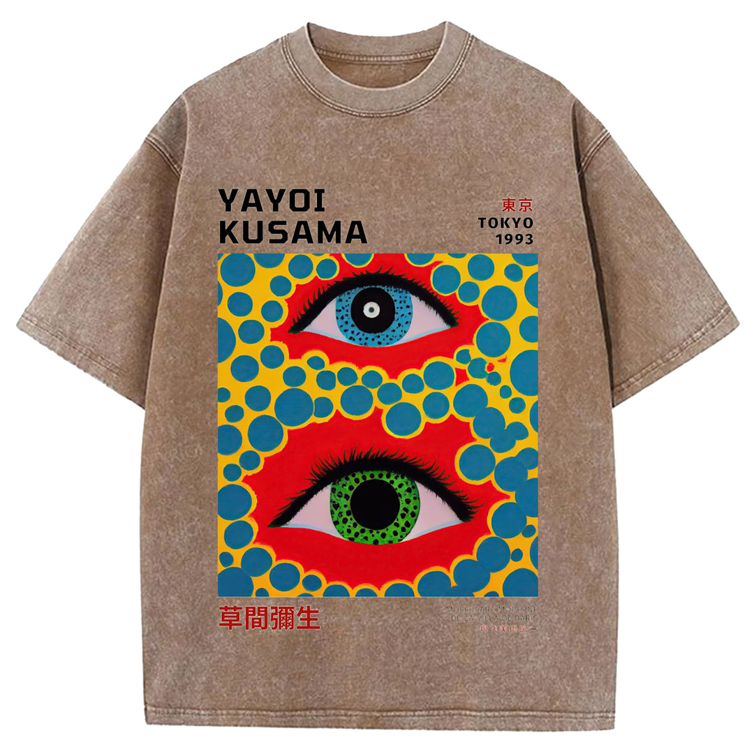 Yayoi Kusama Eyes Vintage Washed Crew Neck T-Shirt