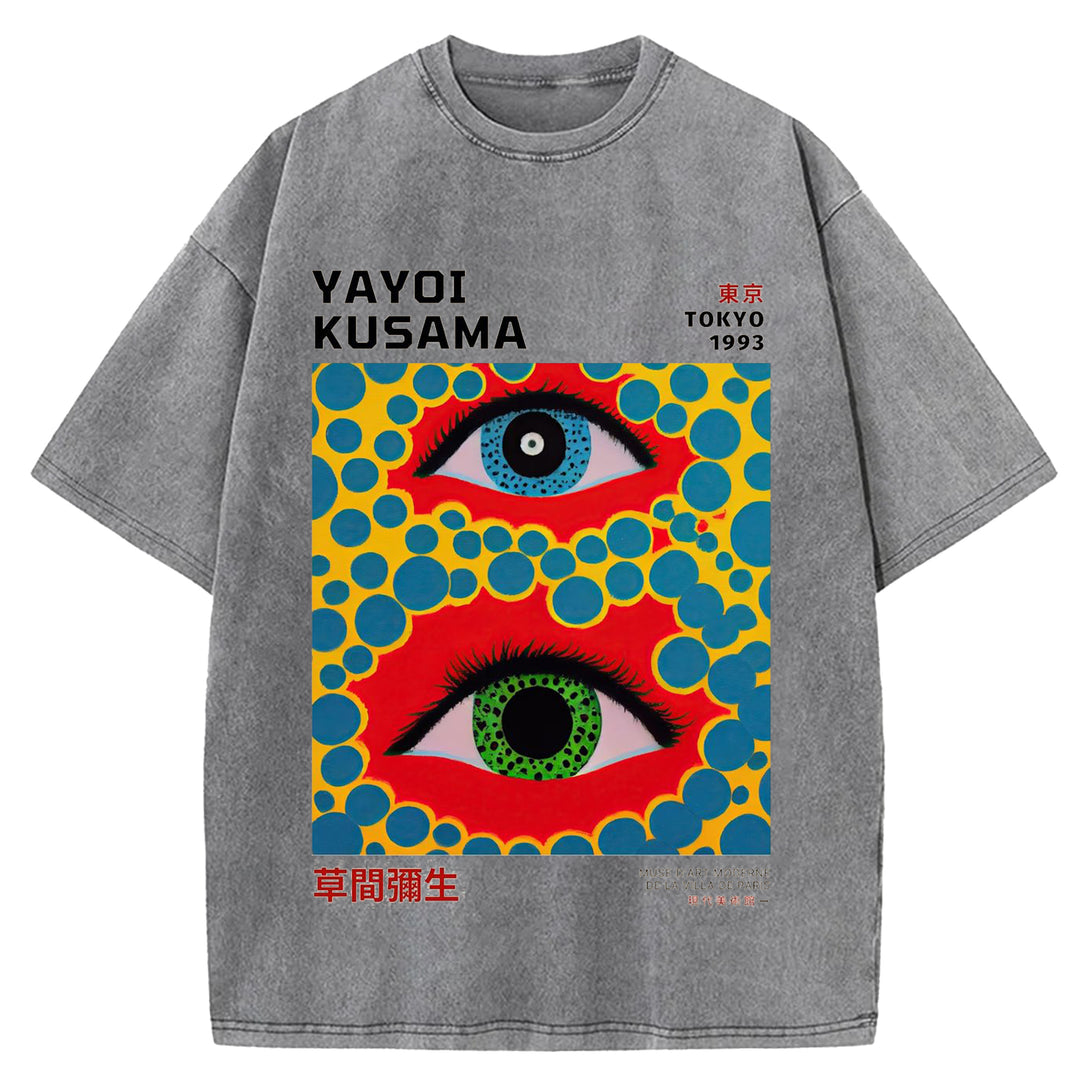 Yayoi Kusama Eyes Vintage Washed Crew Neck T-Shirt