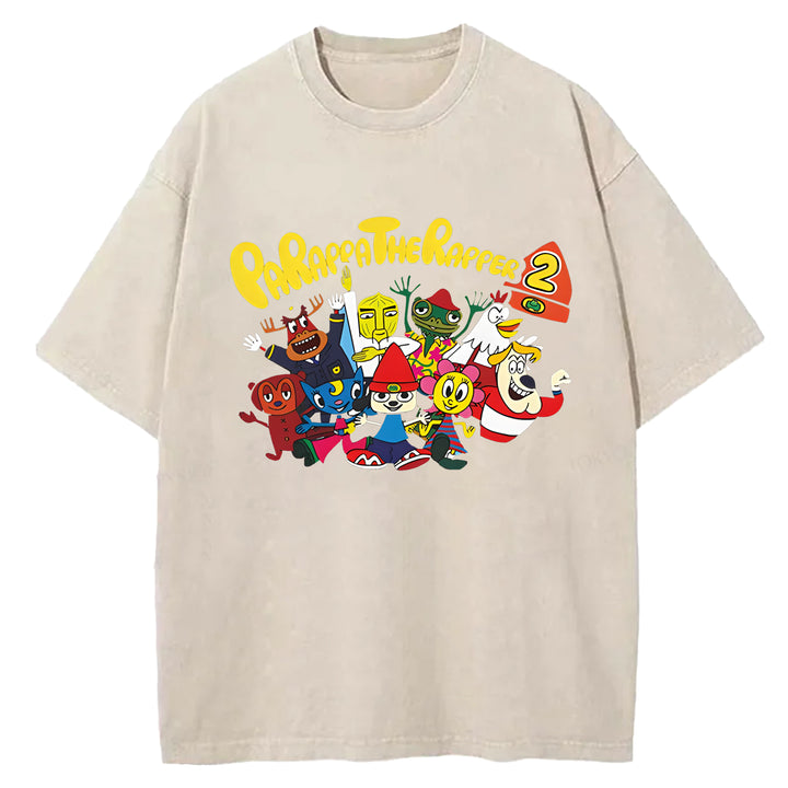 Parappa The Rapper Vintage Design Washed Crew Neck T-Shirt