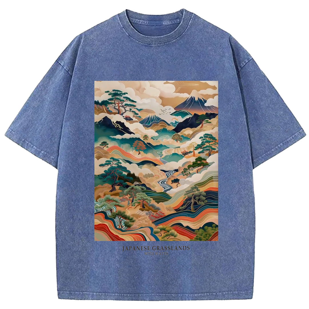 Japanese Grasslands Vintage Washed Crew Neck T-Shirt