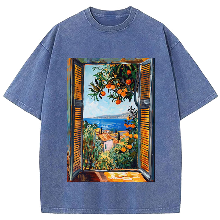 Open Window Henri Matisse Vintage Design Washed Crew Neck T-Shirt