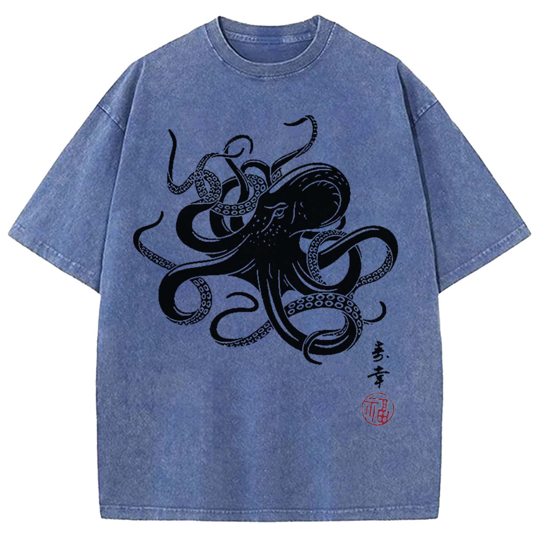 Japanese Octopus Washed Crew Neck T-Shirt