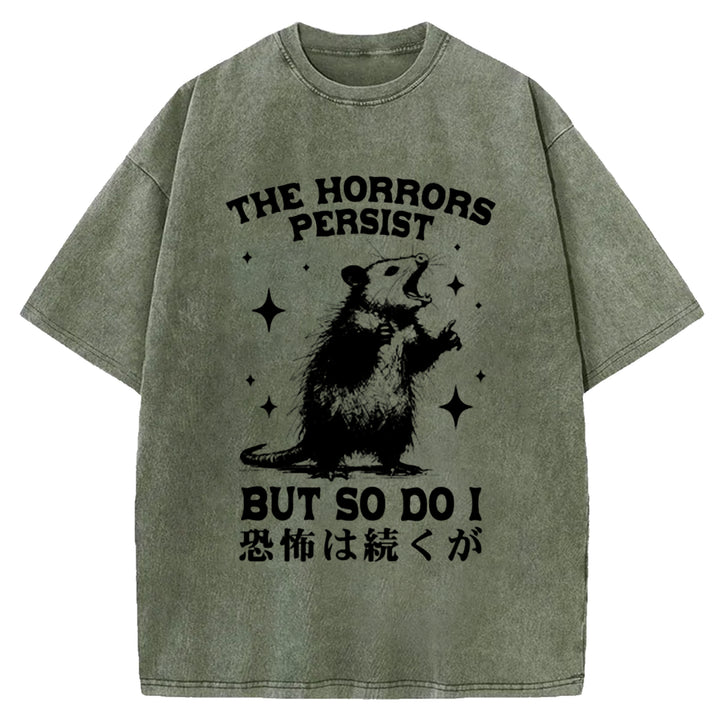 THE HORRORS PERSIST Washed Crew Neck T-shirt