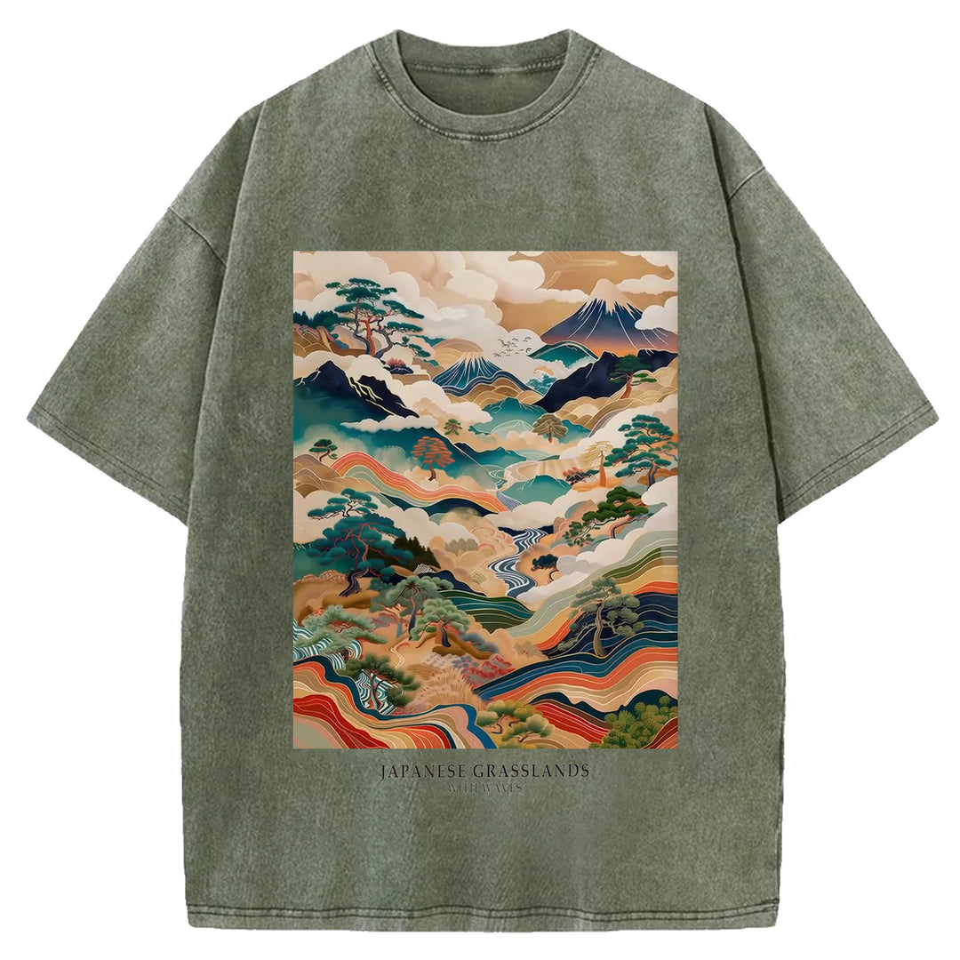 Japanese Grasslands Vintage Washed Crew Neck T-Shirt