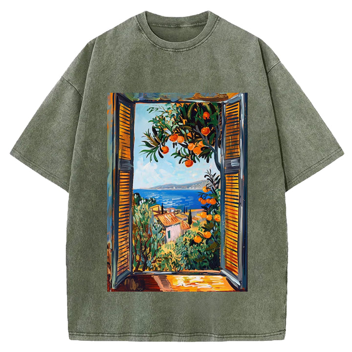 Open Window Henri Matisse Vintage Design Washed Crew Neck T-Shirt