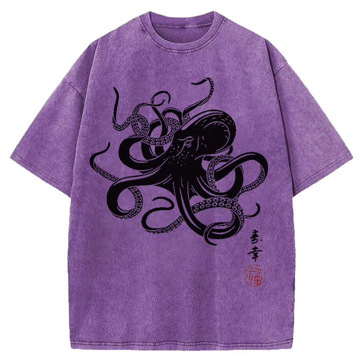 Japanese Octopus Washed Crew Neck T-Shirt