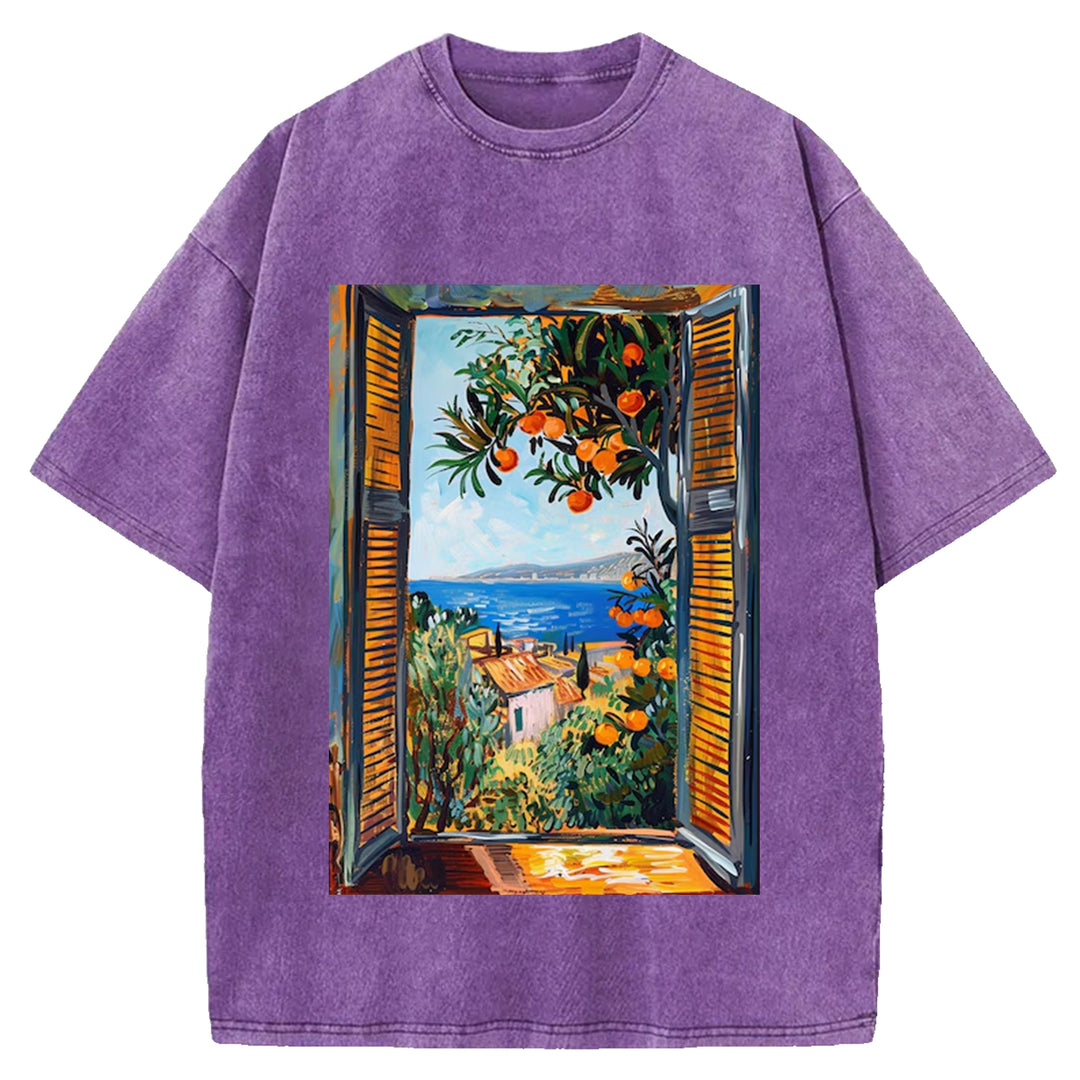 Open Window Henri Matisse Vintage Design Washed Crew Neck T-Shirt
