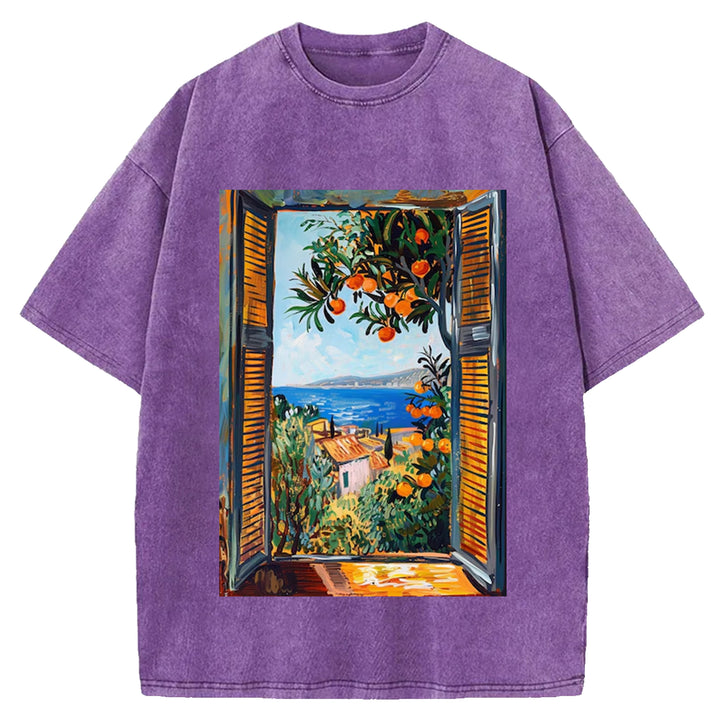 Open Window Henri Matisse Vintage Design Washed Crew Neck T-Shirt