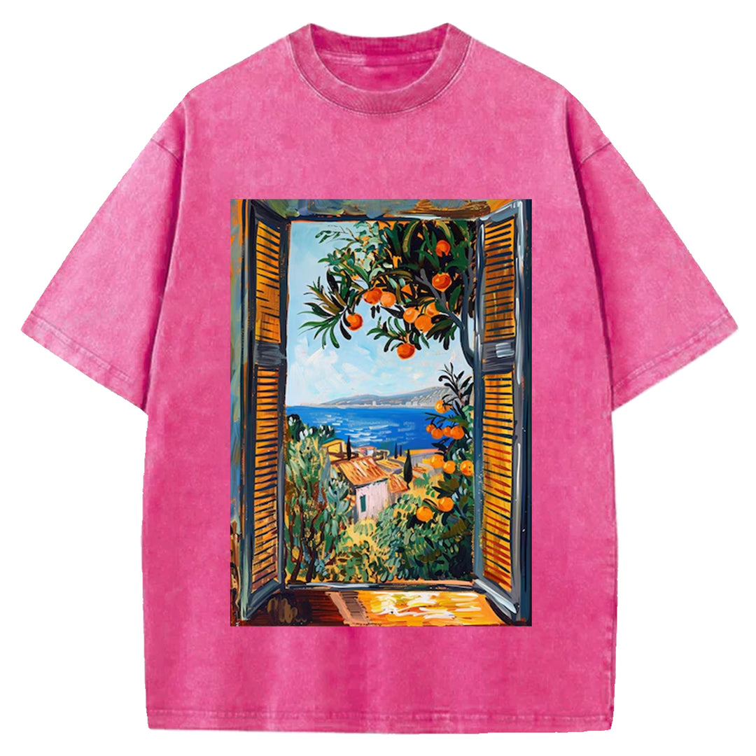 Open Window Henri Matisse Vintage Design Washed Crew Neck T-Shirt