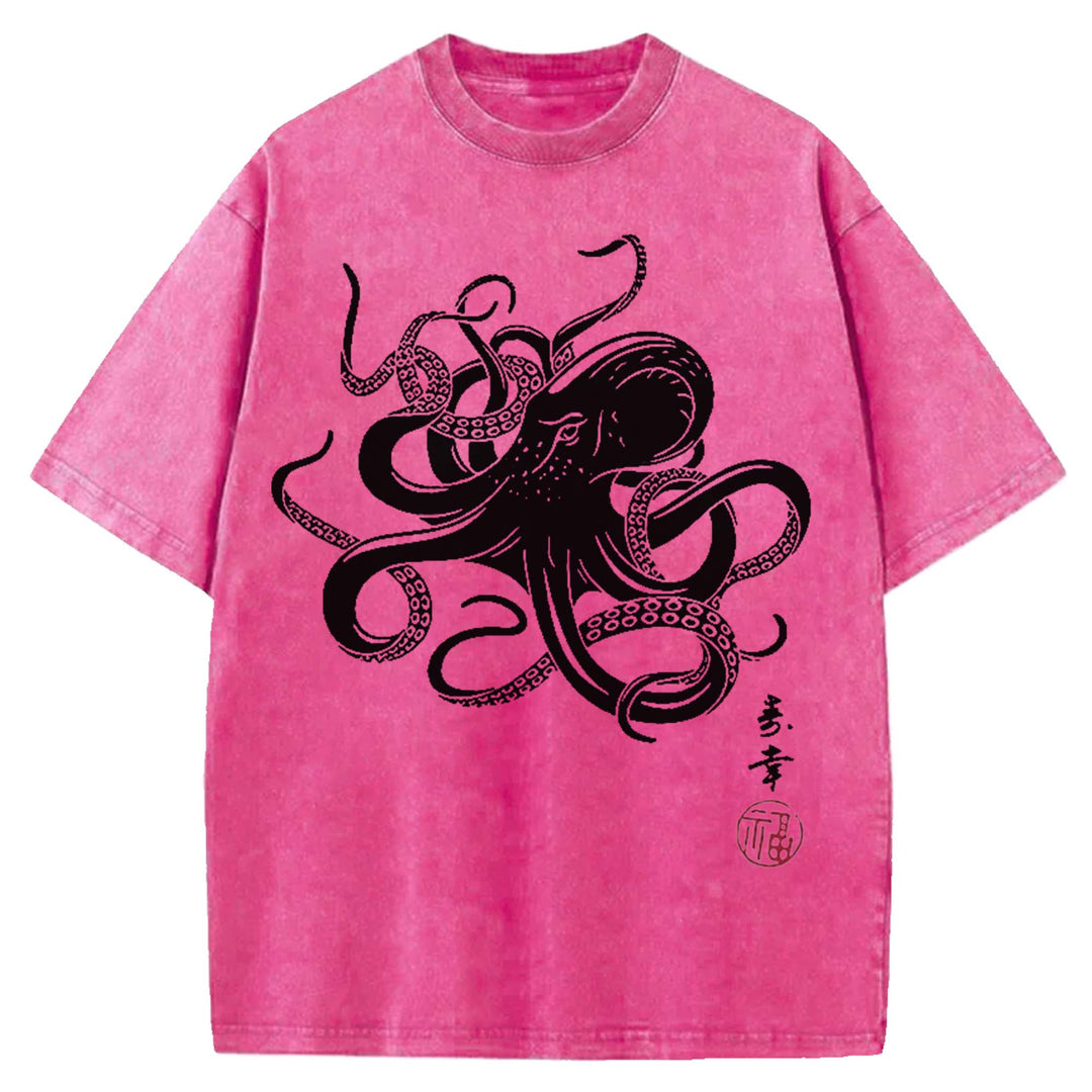 Japanese Octopus Washed Crew Neck T-Shirt