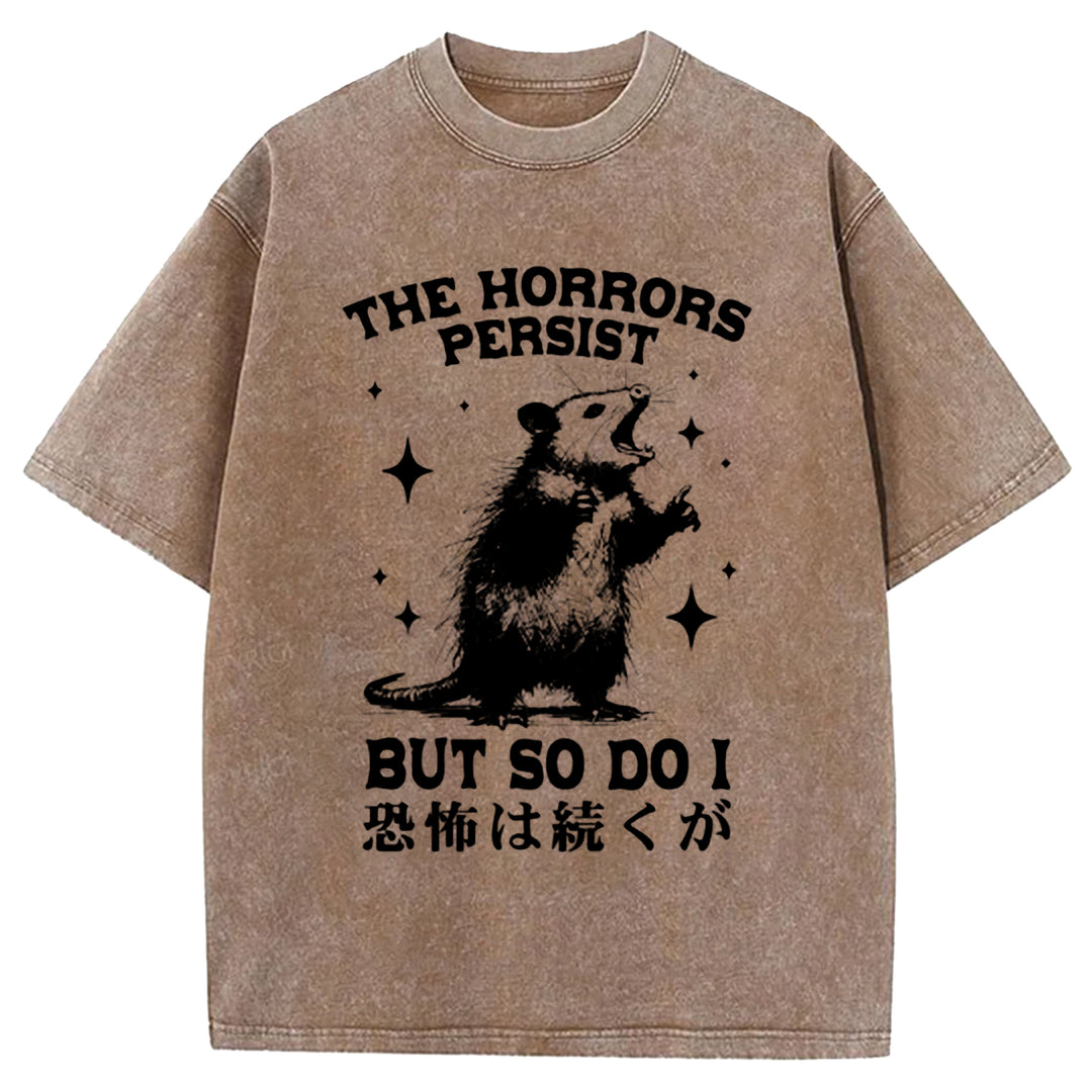 THE HORRORS PERSIST Washed Crew Neck T-shirt