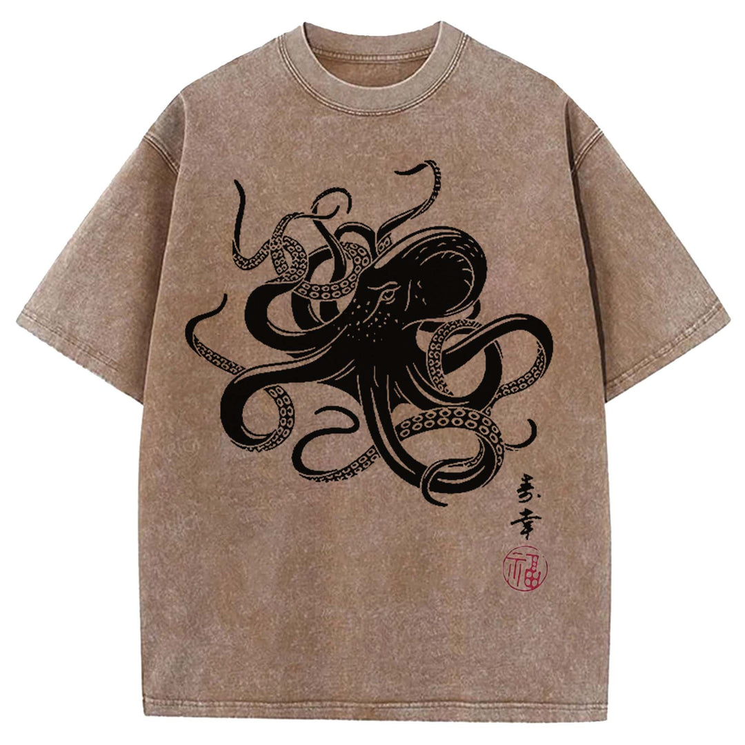 Japanese Octopus Washed Crew Neck T-Shirt