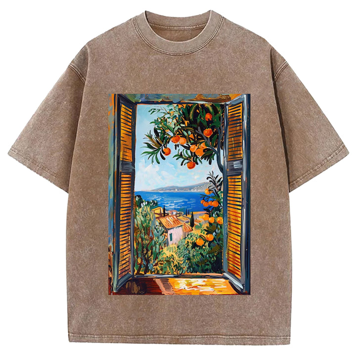 Open Window Henri Matisse Vintage Design Washed Crew Neck T-Shirt