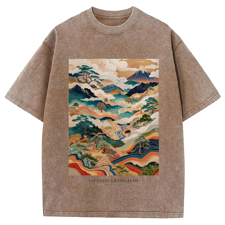 Japanese Grasslands Vintage Washed Crew Neck T-Shirt