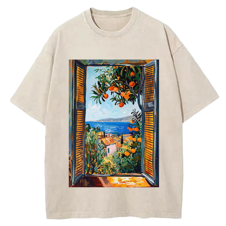 Open Window Henri Matisse Vintage Design Washed Crew Neck T-Shirt