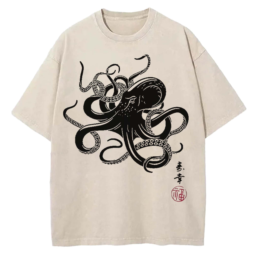 Japanese Octopus Washed Crew Neck T-Shirt