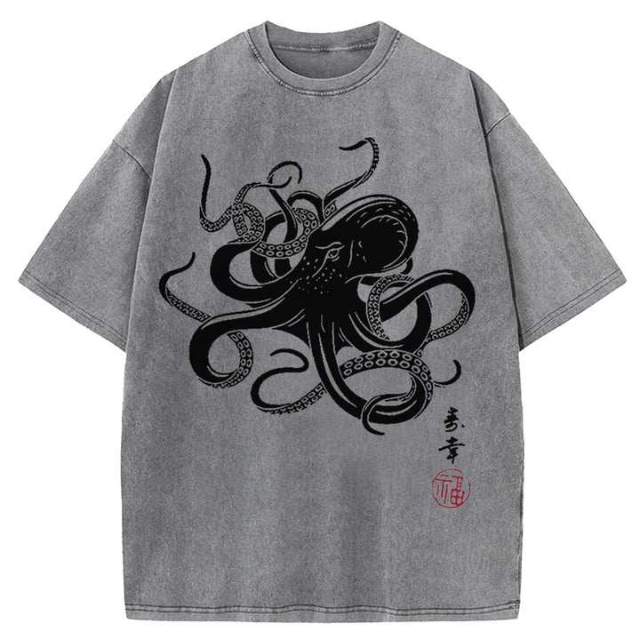Japanese Octopus Washed Crew Neck T-Shirt