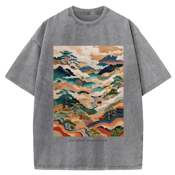 Japanese Grasslands Vintage Washed Crew Neck T-Shirt