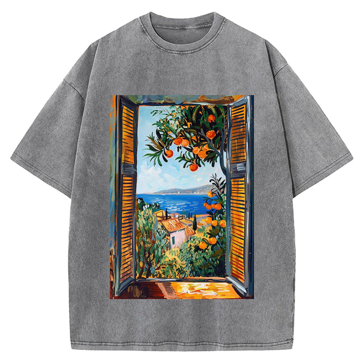 Open Window Henri Matisse Vintage Design Washed Crew Neck T-Shirt